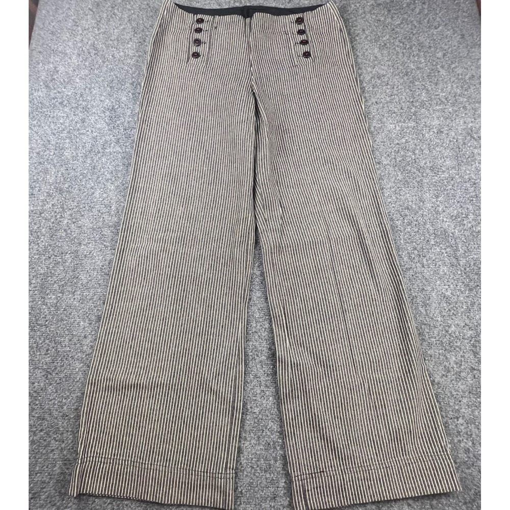 Larry Levine Petite Striped Wide Leg‎ Sailor Pants Black White Cotton 10P